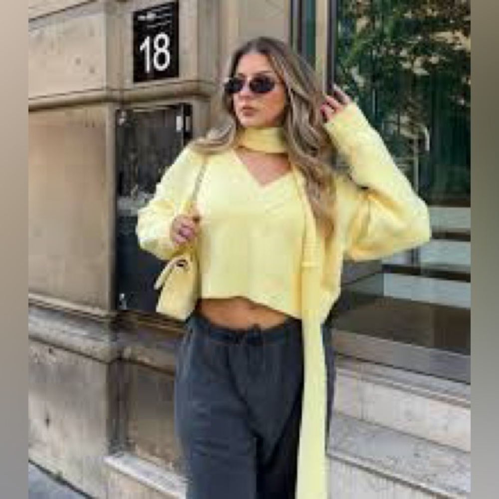 Fashion Nova Yellow Ribbed Pant Set (H)